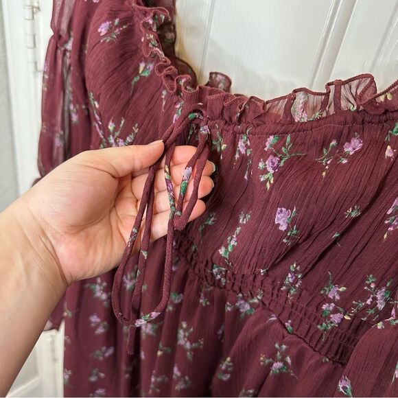 BNWT ASOS Maternity Burgundy Floral Print Milkmaid Long Sleeve Midi Dress Sz 12 - Picture 7 of 13